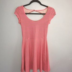 Neon pink & tan striped sun dress